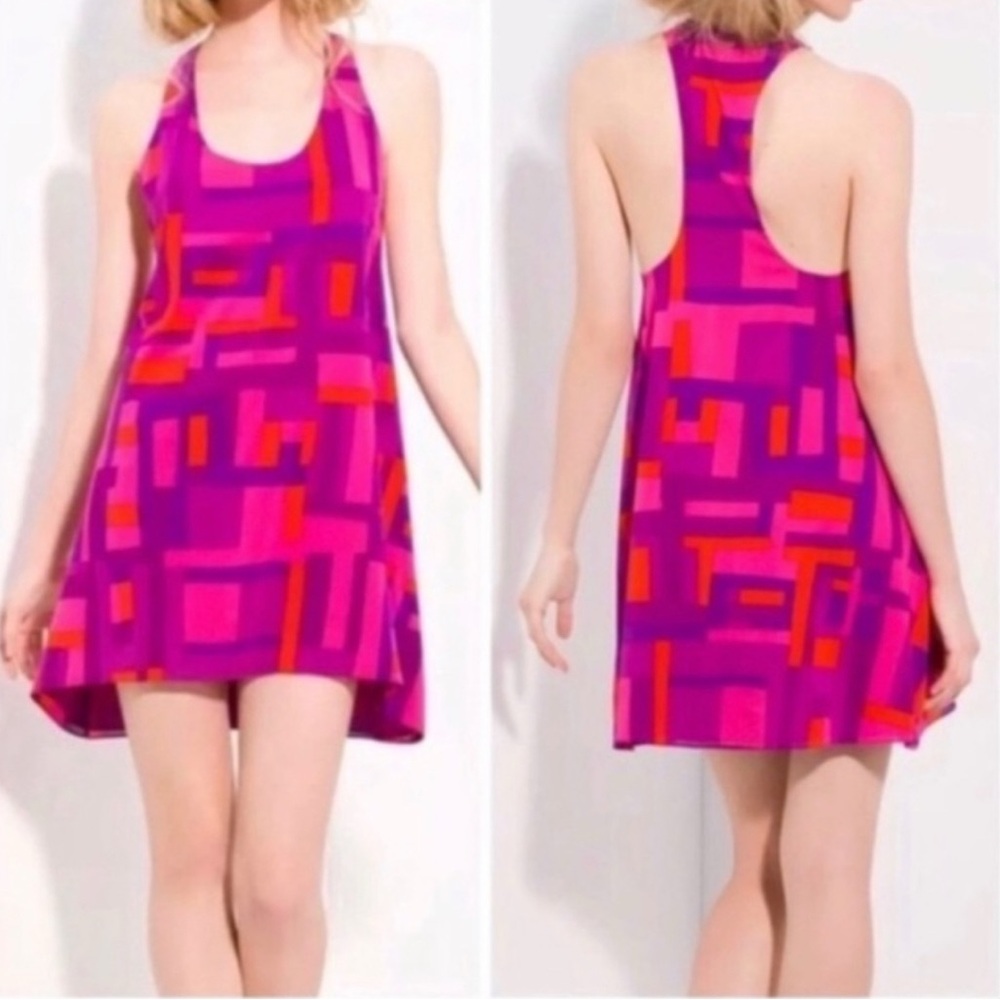 Alice + Olivia Pink and Purple Geometric silk Mini Dress